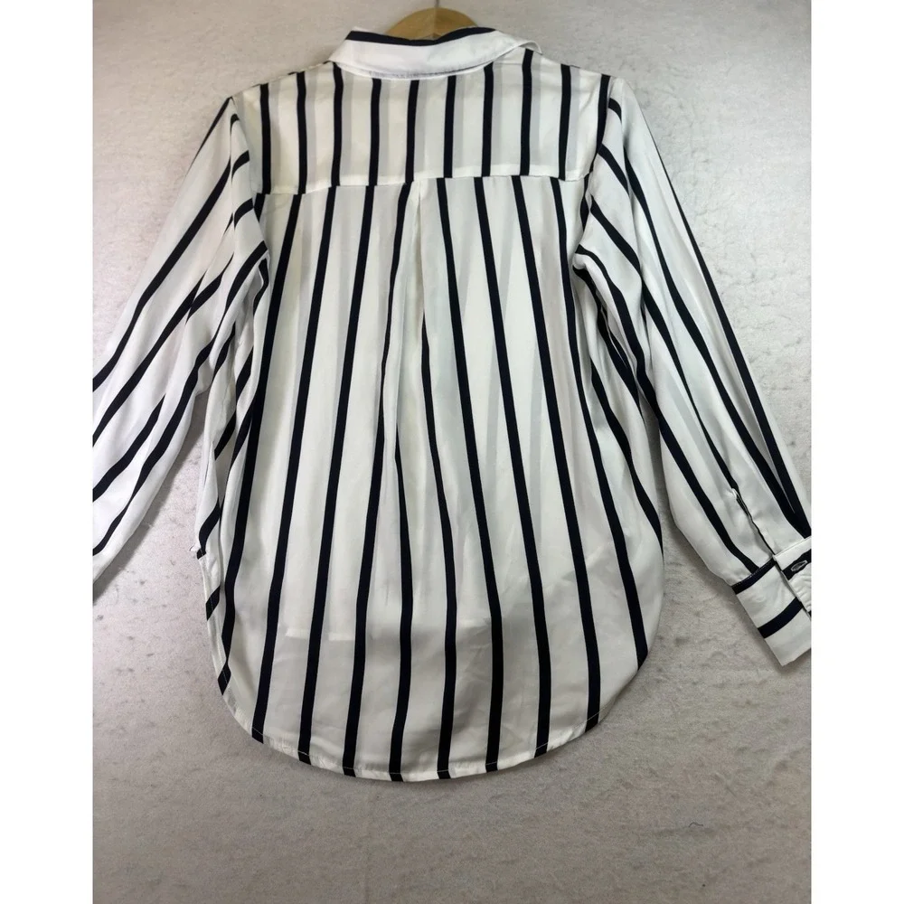 Black Tape Womens S Button Up Shirt Oversized Black Vertical Stripe On White NWT